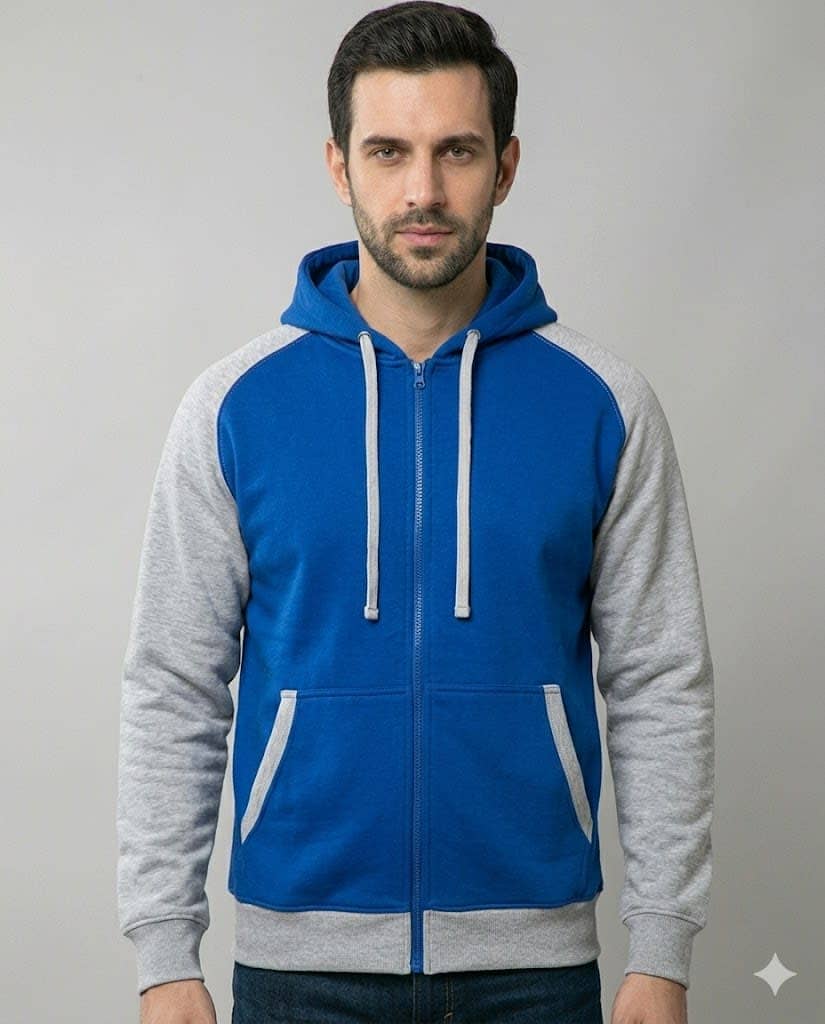 Seniors Zipper Fleece Hoodie In Royal Blue And Light Grey