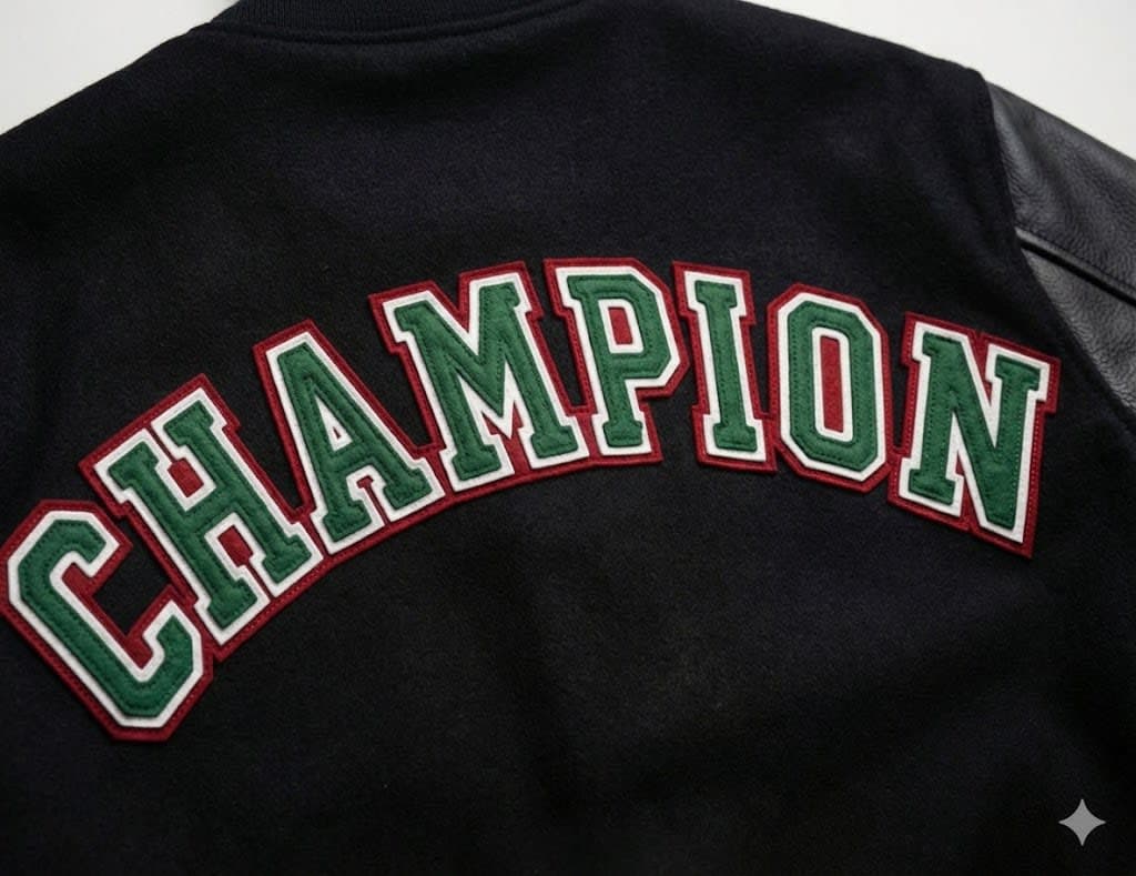 Champion felt letters on jacket back