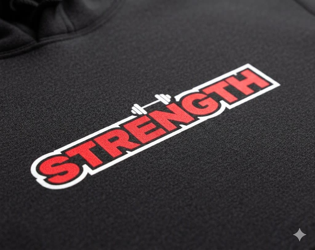 Screen printed hoodie chest close-up