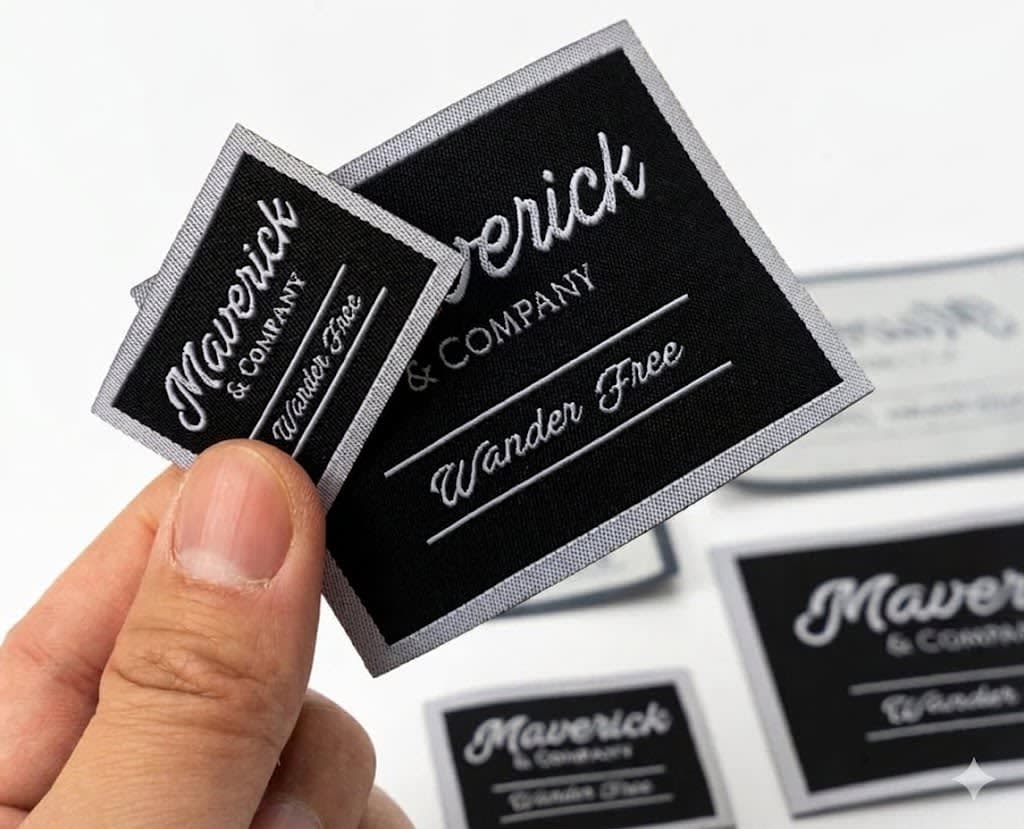 Woven neck label with brand name