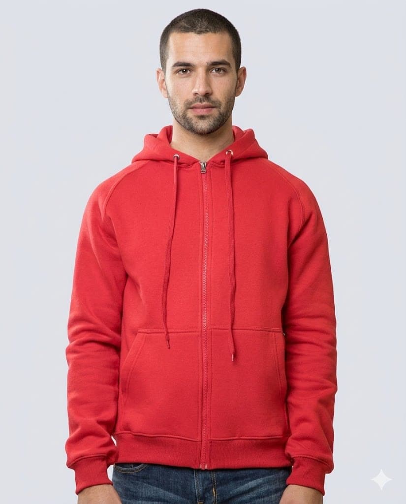 Customizable Zipper Fleece Hoodie In Red - primary product view